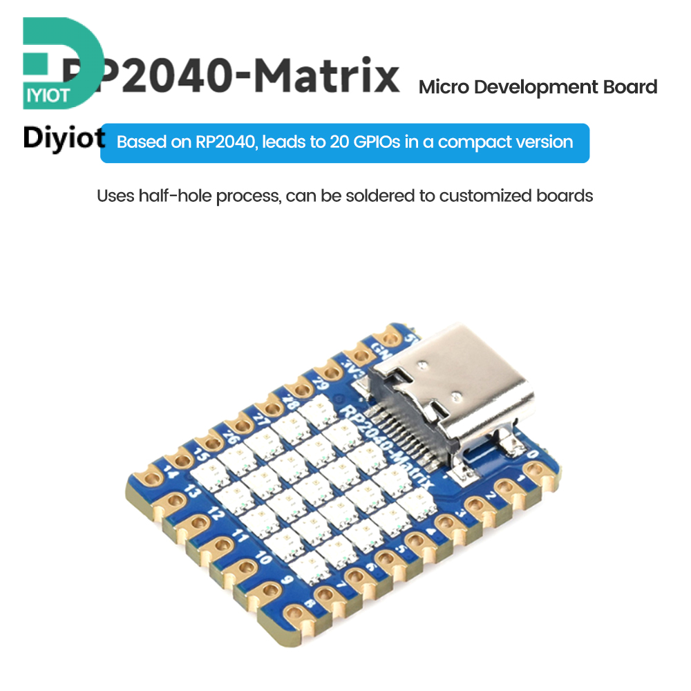 Diyiot RP2040 Mini Development Board 5 * 5 RGB LED Matrix Development Board Module Type-C Connector Support for MicroPython C/C++