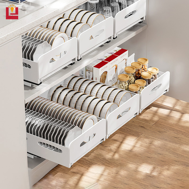 YONUO Kitchen dish rack Kitchen cabinet built-in pull-out dish separation storage rack Household drawer tableware cup rack