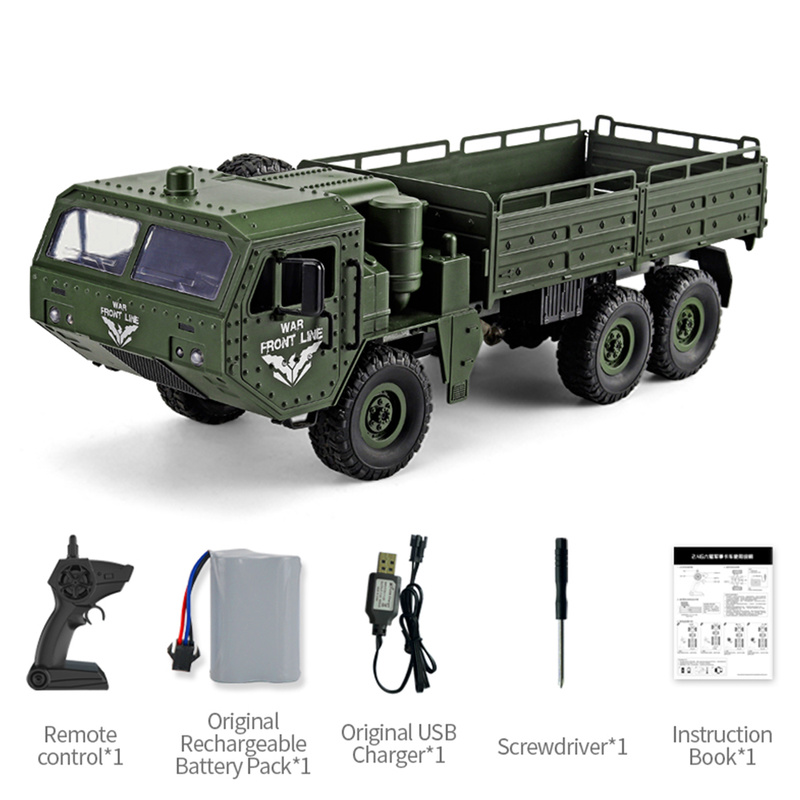 Remote Control Army Car RC Military Truck 6WD Rechargeable 2.4GHz Remote Control Army Car with Headlight Electric RC Transport Truck