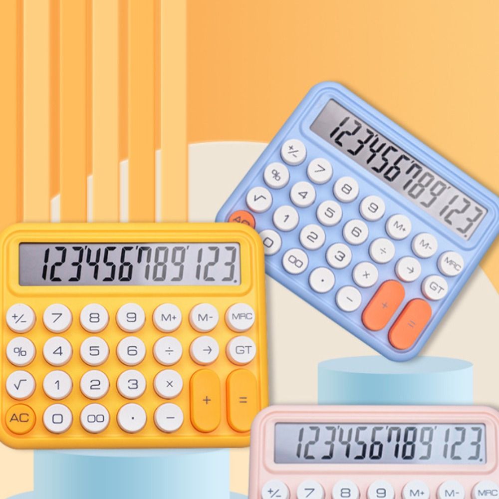 MMLUCK 12-digit Mechanical Calculator Large Display Silent/Voice Version Soft Keyboard Mini Calculator Convenient Calculation Candy Color Voice Model Calculator Mechanical Do Office Work