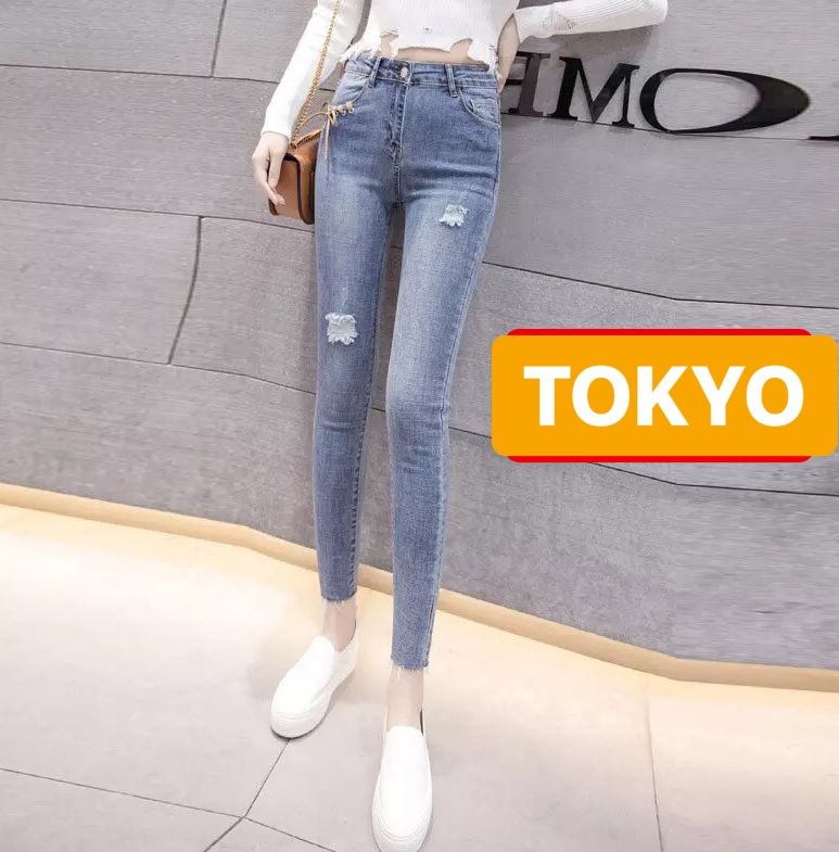 QUẦN JEAN NỮ CHẤT BÒ XANH WASH RÁCH ĐÙI LƯNG CAO NÂNG MÔNG TAMA-86 CAO CẤP - TOKYO FASHION