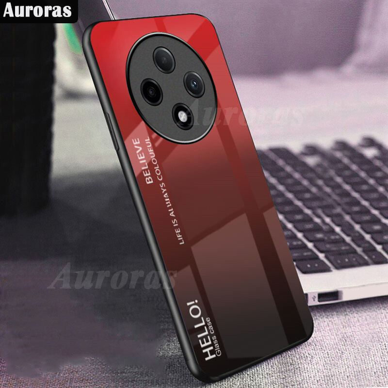 For OPPO Reno 12 F Phone Case Gradient 9H Tempered Glass Protector Colorful Soft Edge for OPPO Reno 12F Cover Casing HP.