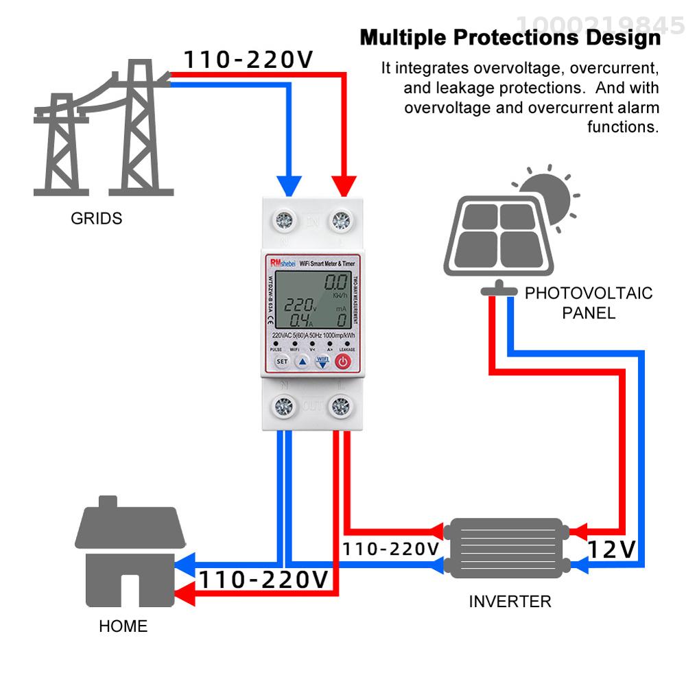 Cảm biến thông minh tuya wifi tự động thông minh rethua bảo vệ đa chức năng hiện tại điện áp giám sát ngắt mạch Màn hình LCD chuyển nguồn Meter bảo vệ giá trị settable Mobilephone ứng dụng điều khiển