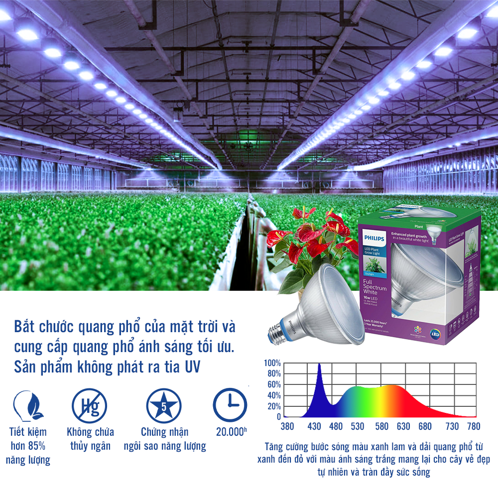 Đèn chiếu cây PHILIPS Grow Lamp 16W Par38 E27 950 50D