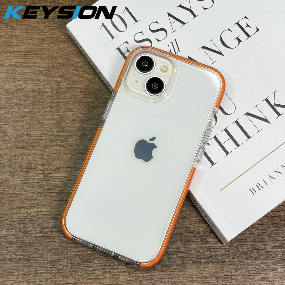 Keysion hd clear shockproof case for iphone 15 pro max colorful transparent silicone + pc phone cover for iphone 13 14 15 plus