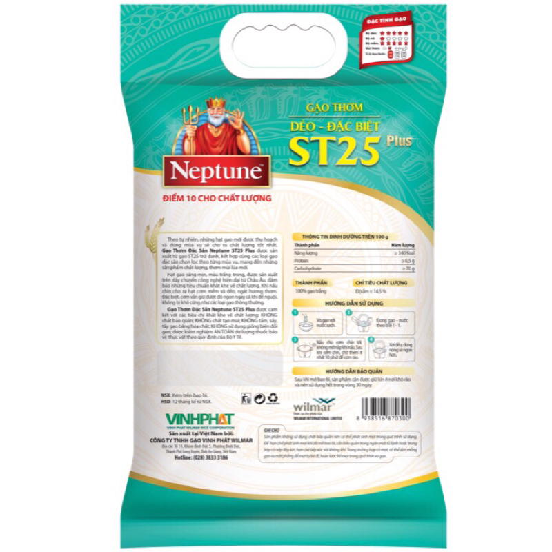 5kg gạo thơm dẻo st25 Neptune plus đặc biệt