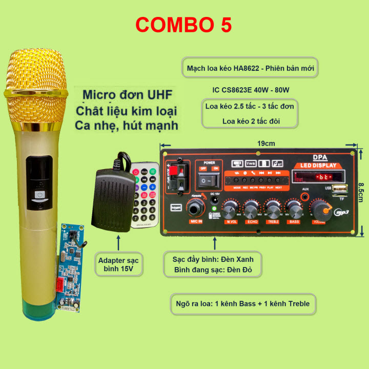 Mạch loa kéo HA8622 ngang kèm micro