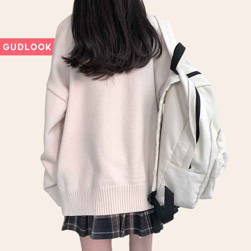 Áo Len Cardigan Basic GUDLOOK Form Rộng Màu Be Dễ Phối Đồ