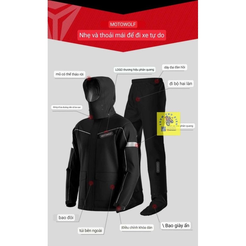 Áo mưa bộ Motowolf V2 (Có bọc giày) Chính Hãng