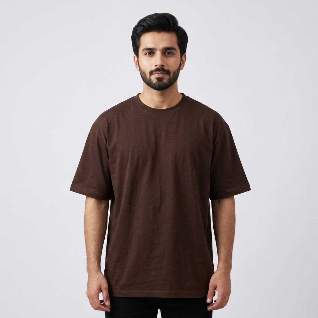 DARK BOWN DROP SHOULDER COTTON HALF SLEEVES T-SHIRT FOR MEN