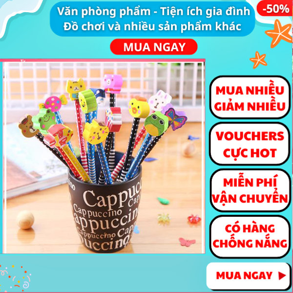 Bút Chì gỗ kèm gôm tẩy hoạt hình - Nguyễn Thuỳ Store