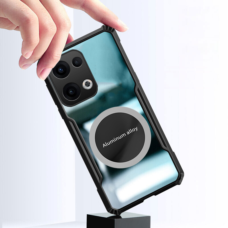 For OPPO Reno 13F 13 Pro Case Hard Clear Transparent Shockproof Car Holder Adsorb Hollow Out Ring For OPPO Reno13 F Reno13 Pro Back cover Phone Cases.