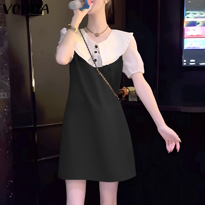 VONDA Women Korean Casual Ruffle Round Neck Puff Short Sleeve Dresses ( Korean Causal) | Daraz.lk