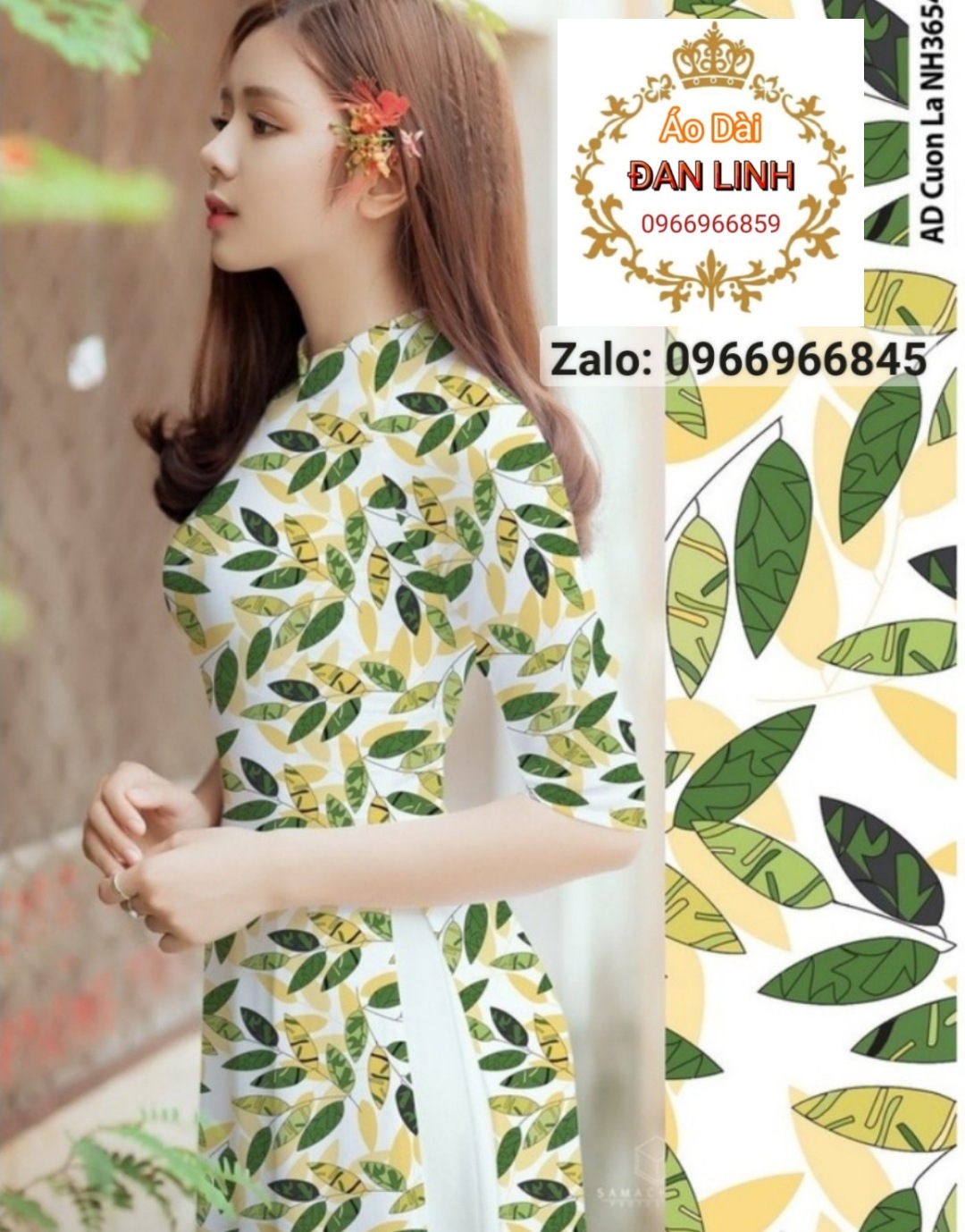 Áo dài hoạ tiết hình lá áo dài đồng phục