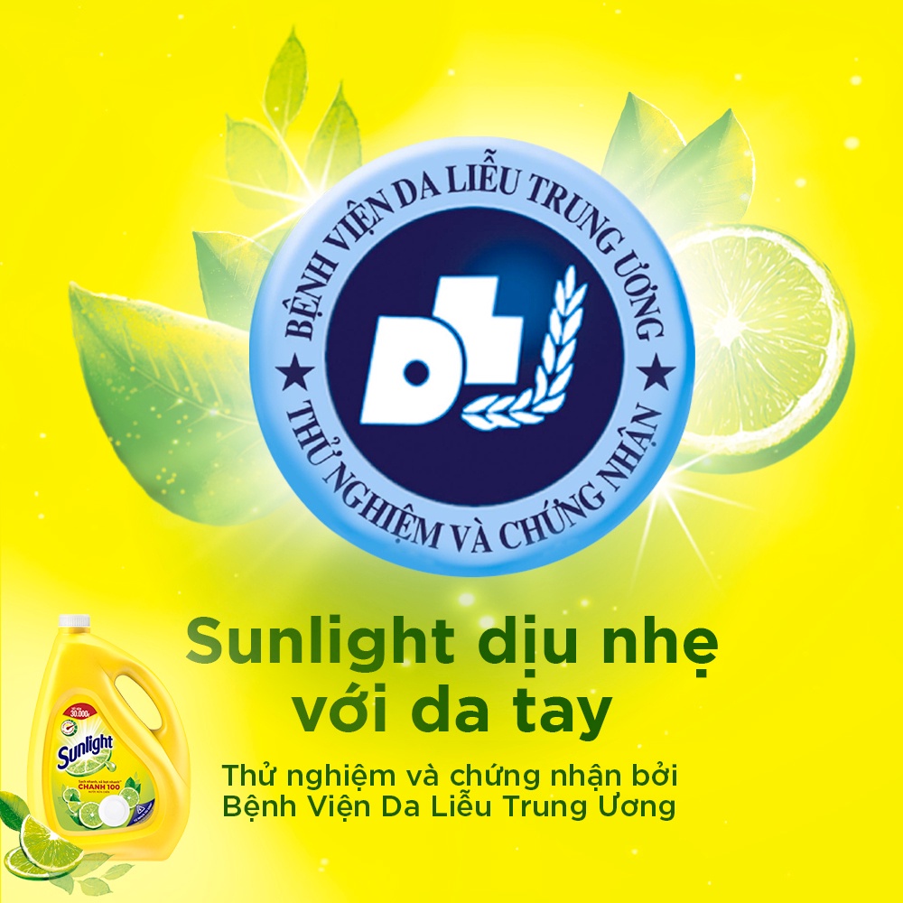 Nước Rửa Chén Bát Sunlight Chanh 100 Sạch Dầu Mỡ (Vàng) - Can 3.6Kg