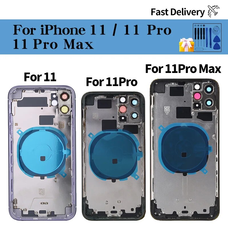 Back Housing For iPhone 11 Pro Max Back Battery Door Glass with Middle Chassis Frame SIM Tray Side Key Parts. 