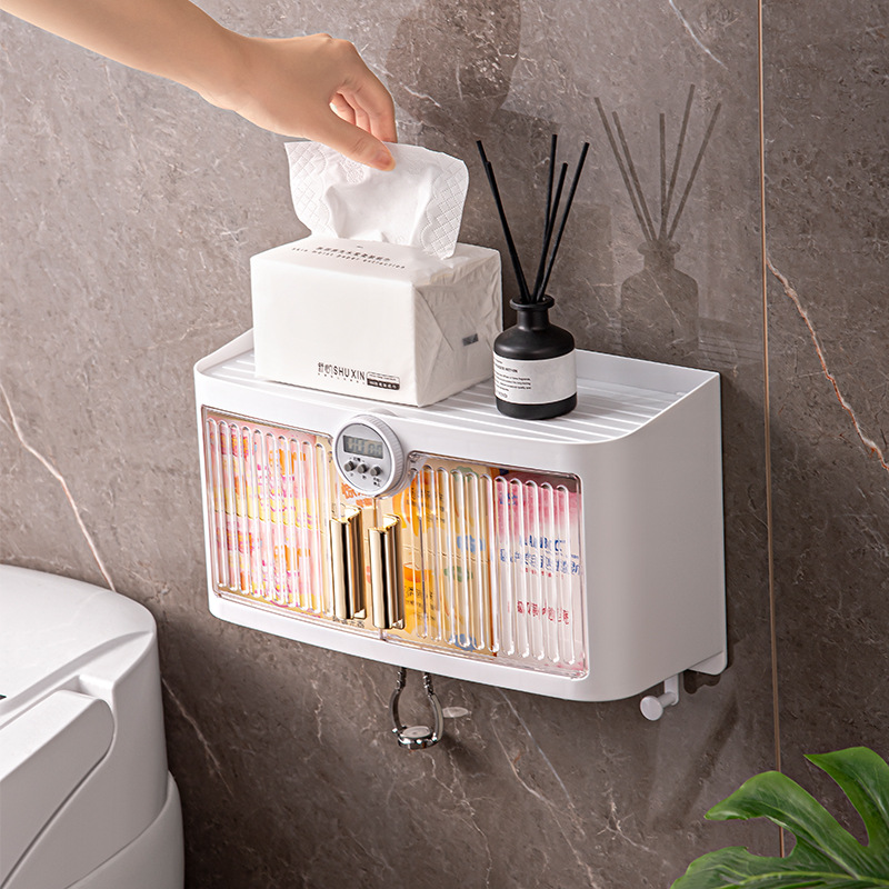 Bathroom shelves, wall-hung high-end wall, bathroom cabinets, tissue boxes, mask storage boxes, simple timing storage boxes