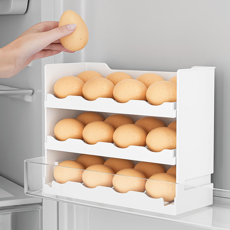 XMDS Egg storage box Refrigerator side door storage rack reversible Kitchen shelf Egg tray crisper Save space Egg tray