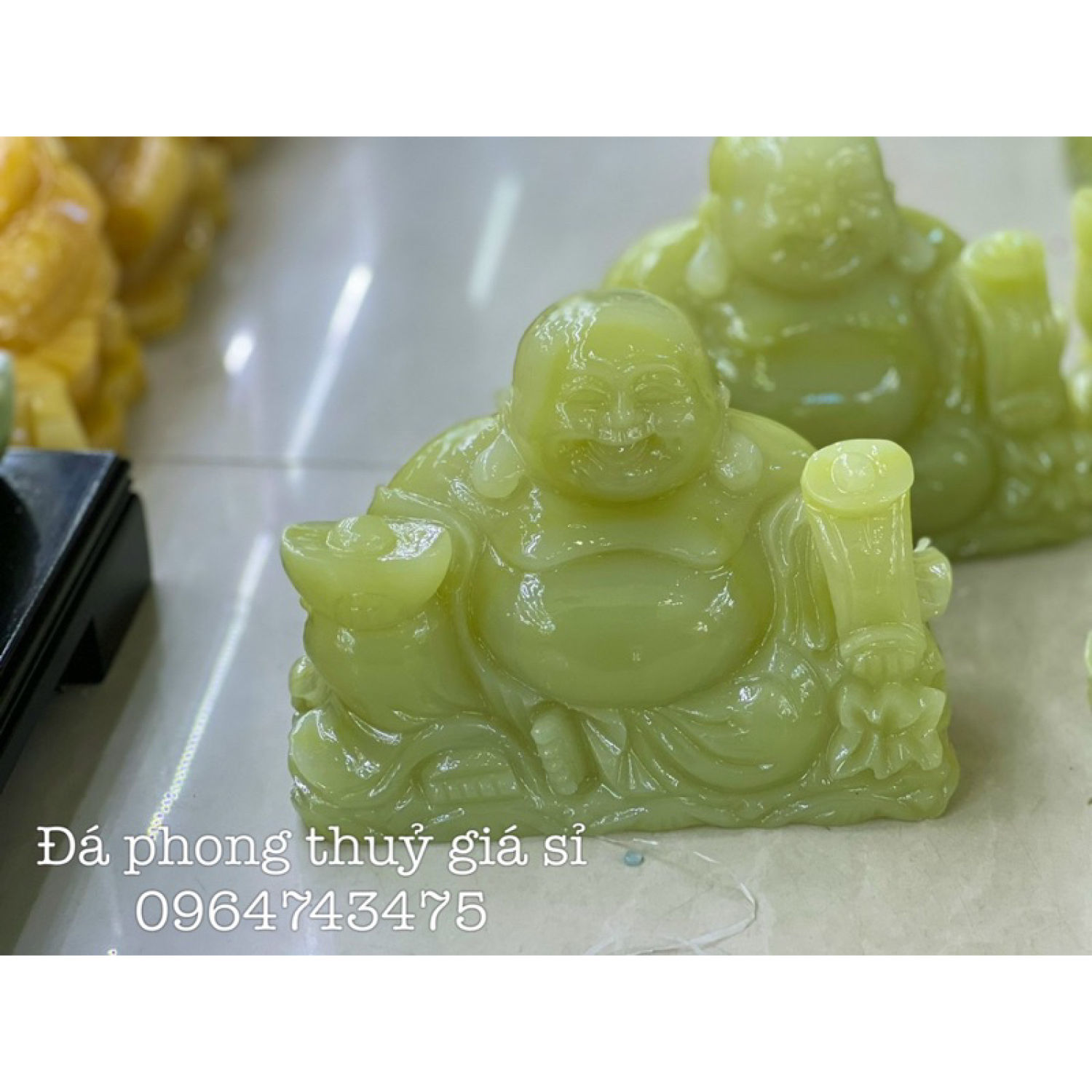 Tượng di lặc như ý kim tien đá ngọc hoàng long và đá ngọc xanh pakistan kích thước đủ size
