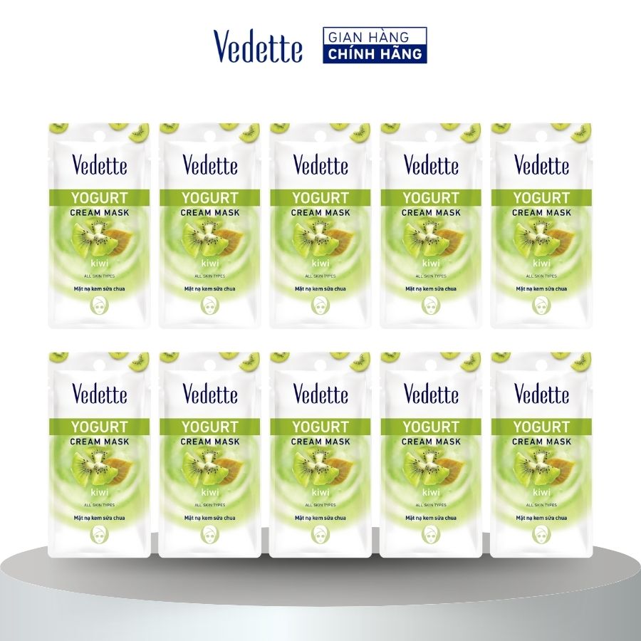 [TẶNG 2 MẶT NẠ 22ML] Combo 10 Mặt nạ kem sữa chua Vedette Kiwi 10ml