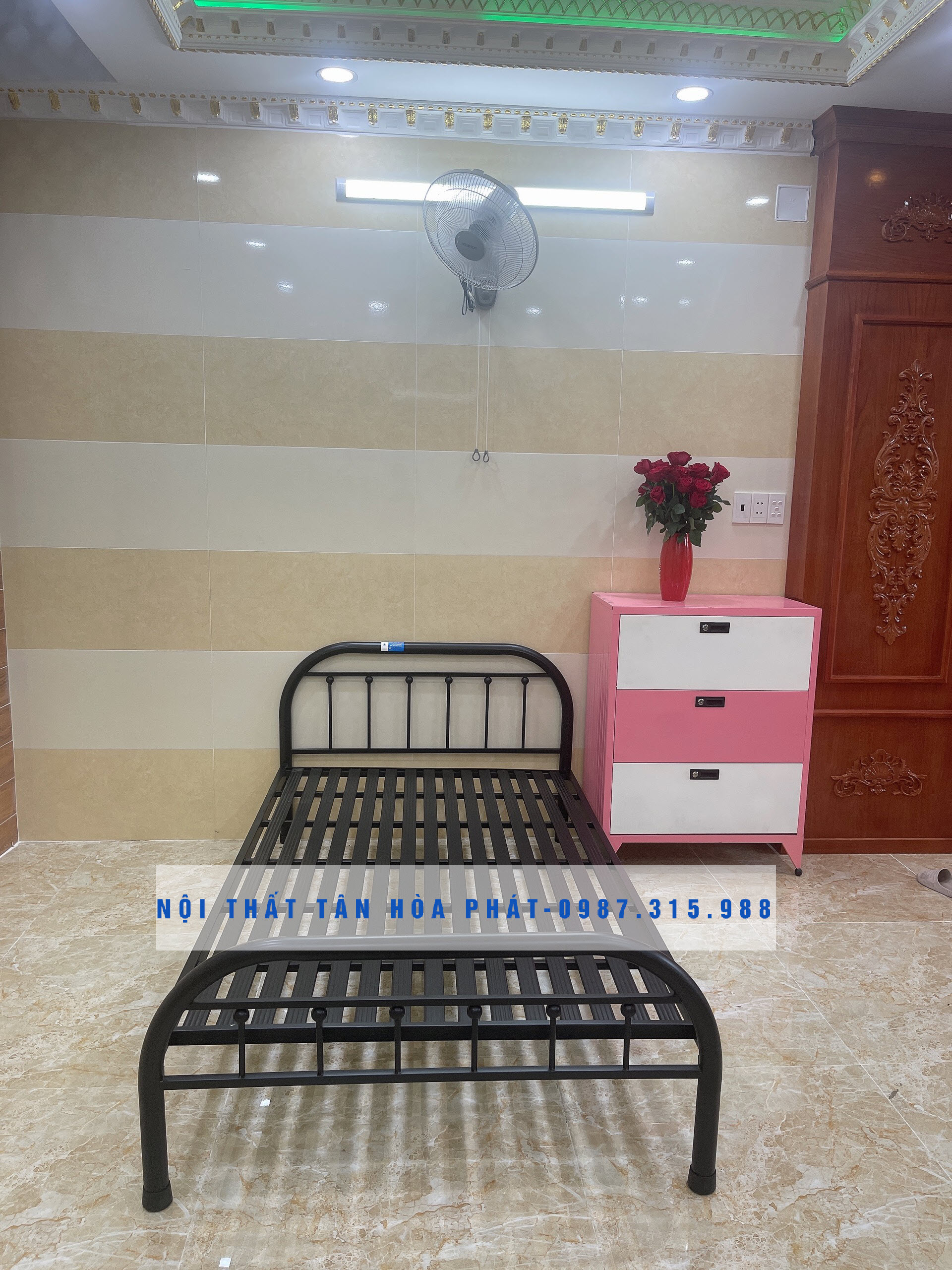 Giường sắt mỹ nghệ 1mx2m TÂN HÒA PHÁT 01
