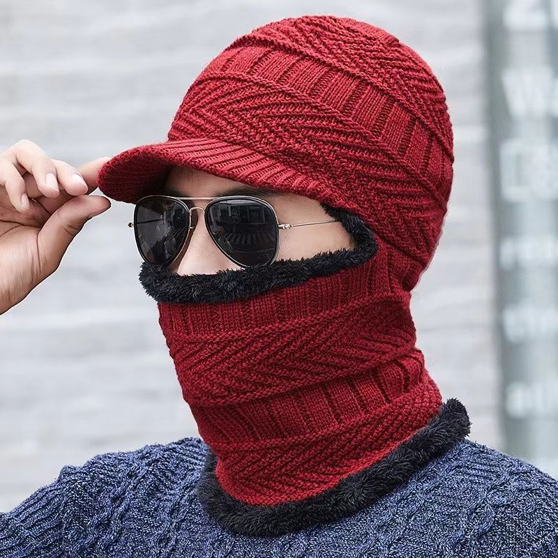 Hanlu Men's winter hat outdoor cycling warm hat cold and windproof woolen hat thickened ear protection integrated hat