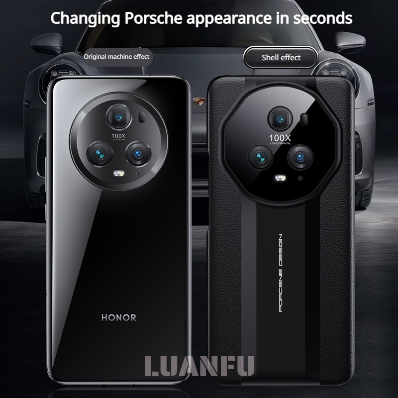 Case for Honor Magic 5 Pro / Magic 5 Case Camera Lens Protection Case Porsche RS Luxury Leather Texture Shockproof Phone Case