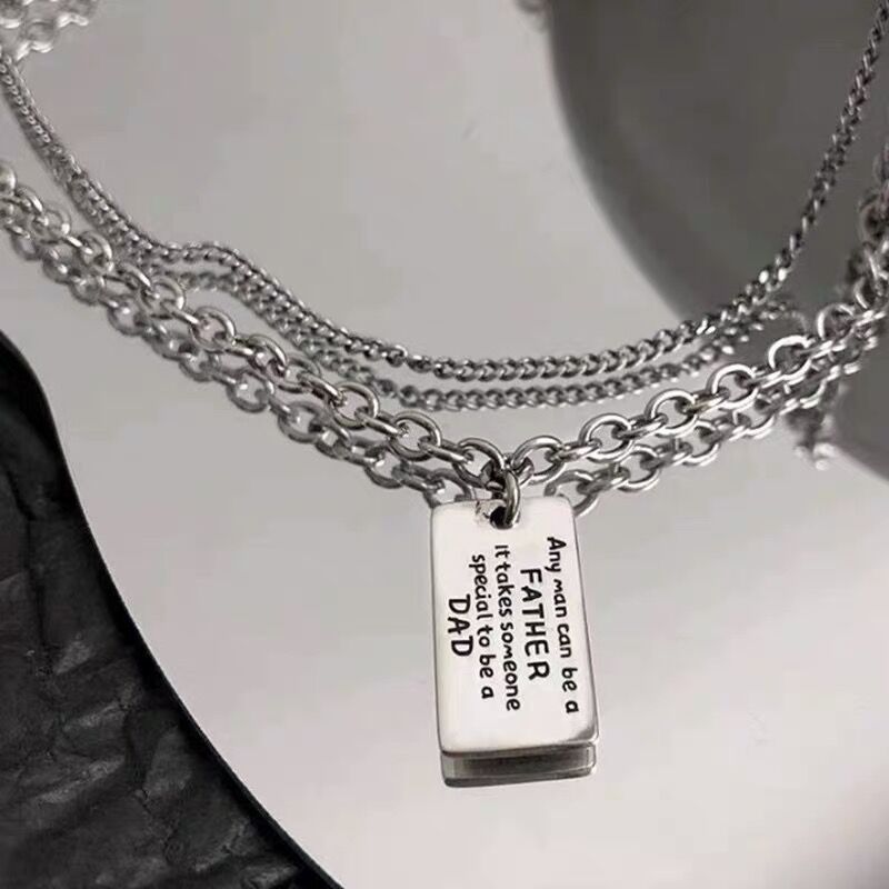 Double-layer Stacked Wear Retro Square Brand Letter Necklace Women's Trendy Cool Ins Hip-hop Cold Style Woolen Chain Necklace for Men.