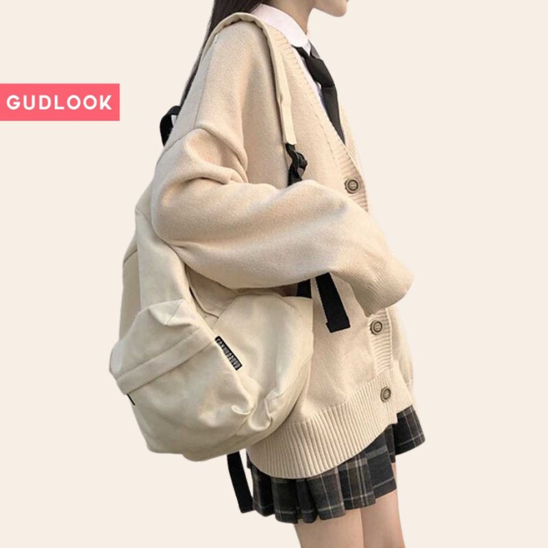 Áo Len Cardigan Basic GUDLOOK Form Rộng Màu Be Dễ Phối Đồ