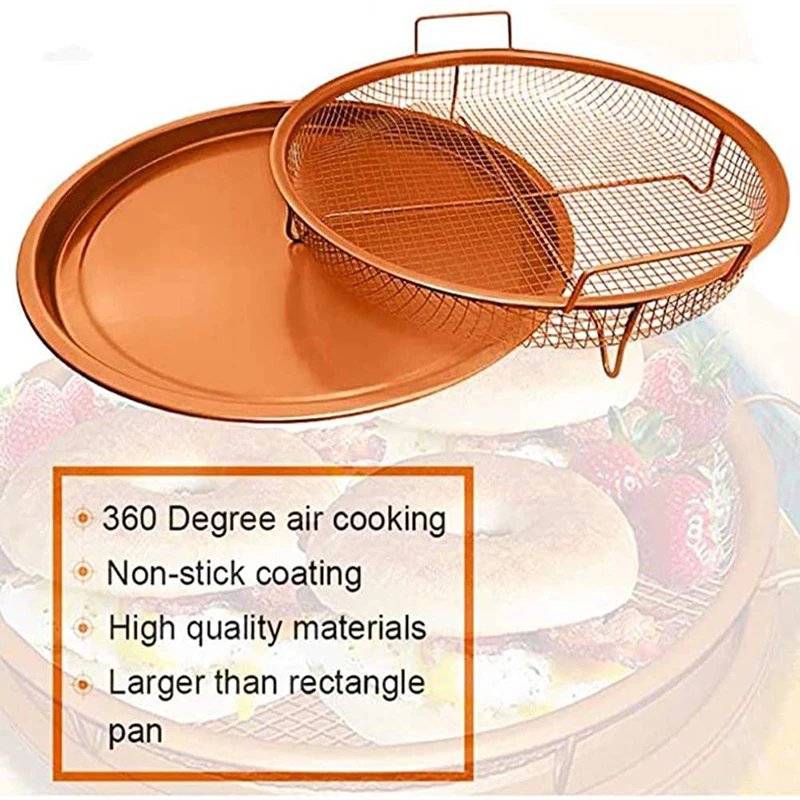 Mesh Baking Tray Non-Stick Round Baking Pan Chips Crisping Basket Microwave Oven Copper Baking Tray BBQ Tray. 