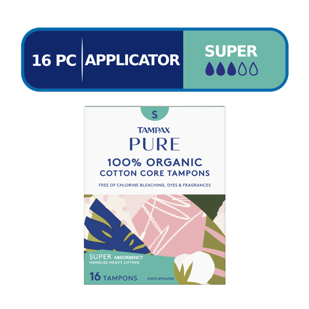 Tampax Pure 100% Organic Cotton Core Super Absorbency Tampons