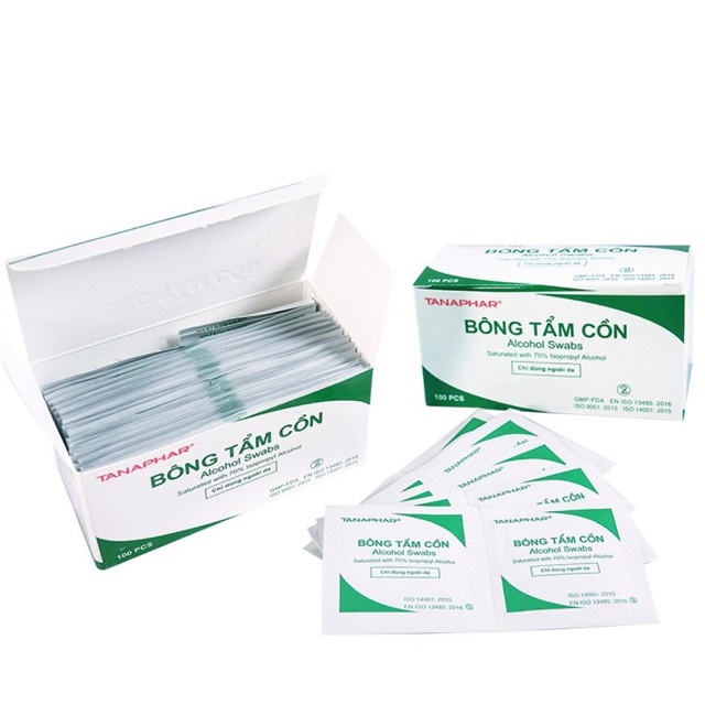 [HCM]Bông tẩm cồn Tanaphar hộp 100 miếng