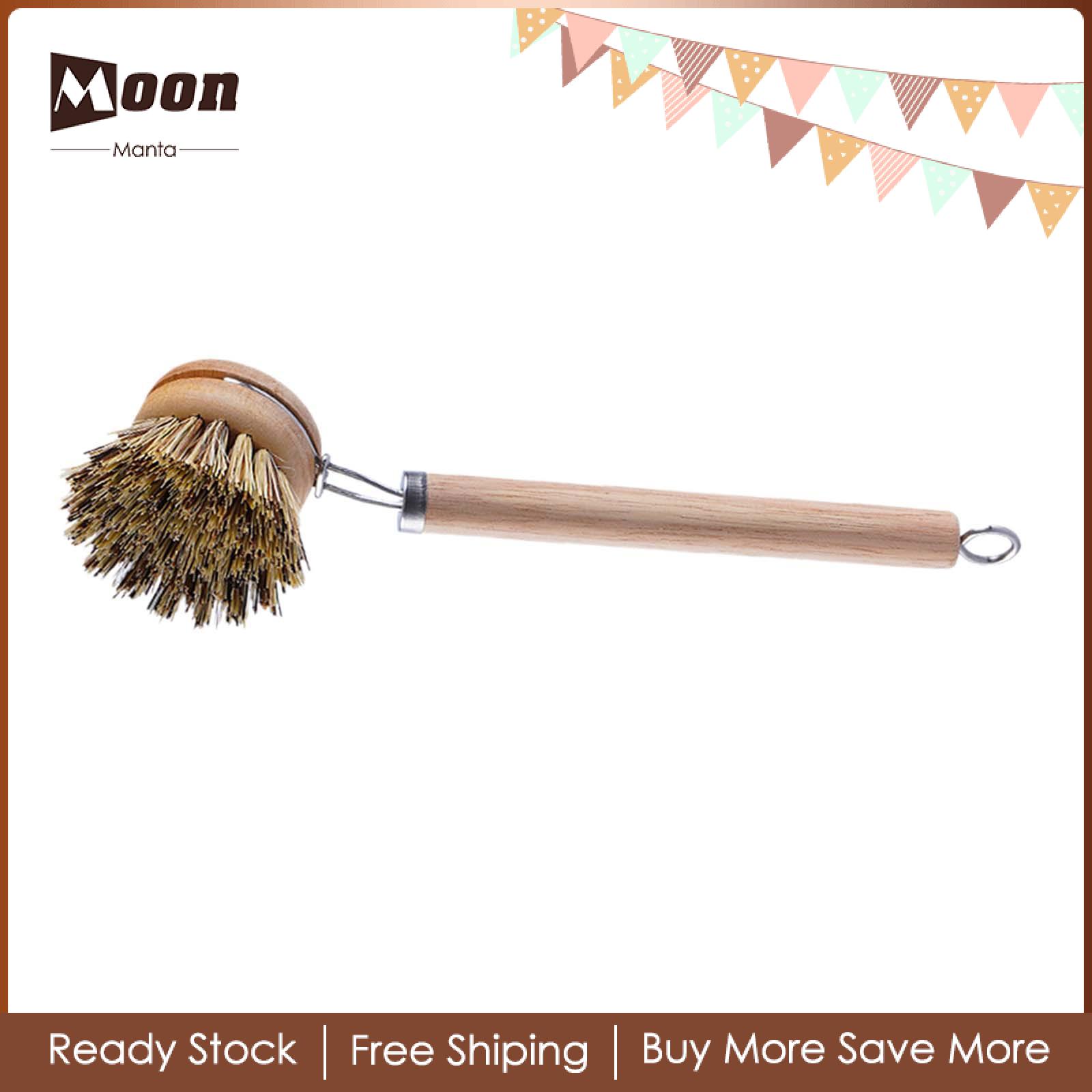 Moon Manta Dishwashing Brush Kitchen Scrub Brush Dish Scrubber Kitchen Brush with Handle for Household Counter Cast Iron Pan Pots Cleaning
