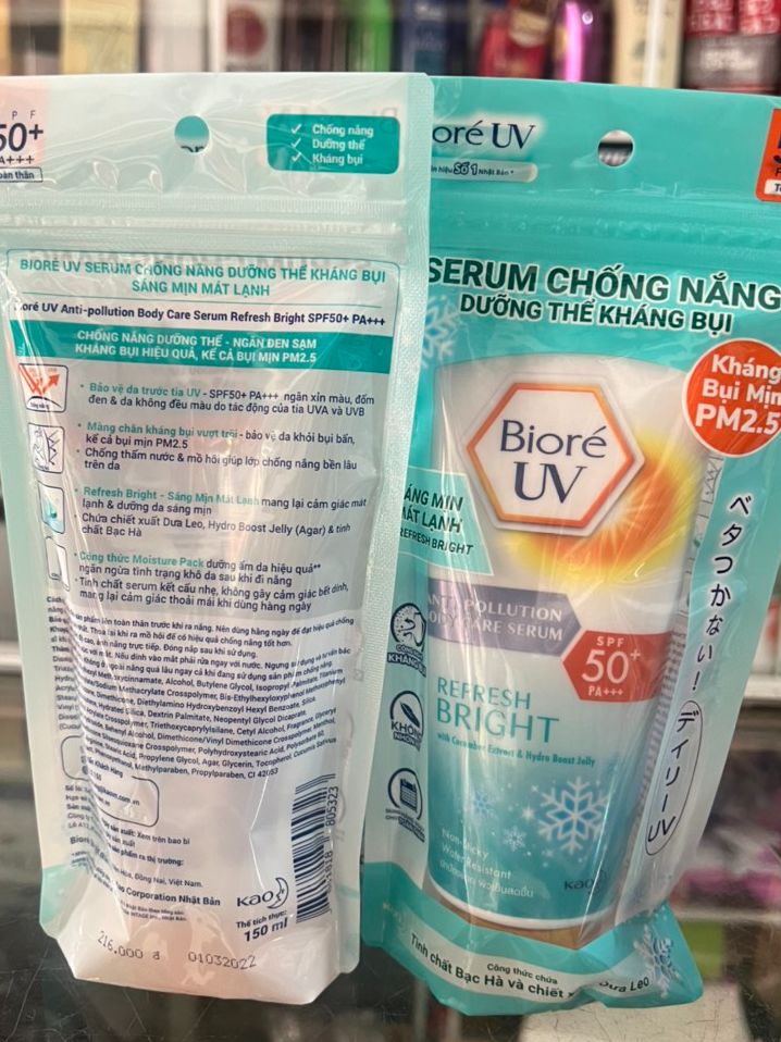 Serum chống nắng dưỡng thể kháng bụi mát lạnh biore uv spf 50+/pa+++ 150ml kèm quà tặng 50ml