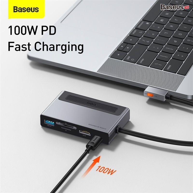 Hub chuyển đổi 6in1 Baseus Magic Multifunctional Type-C with a Retractable Clip Standard Edition (USB 3.0, SD/TF 3.0, HDMI 4K60Hz, 3.5mm, 100W)