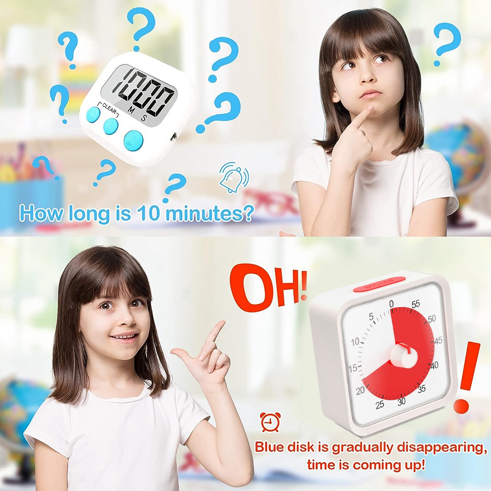 Pomodoro Timer for Kitchen, Time Management Study Classroom Timer, 60-Minute Visual Timer with Silent Operation
