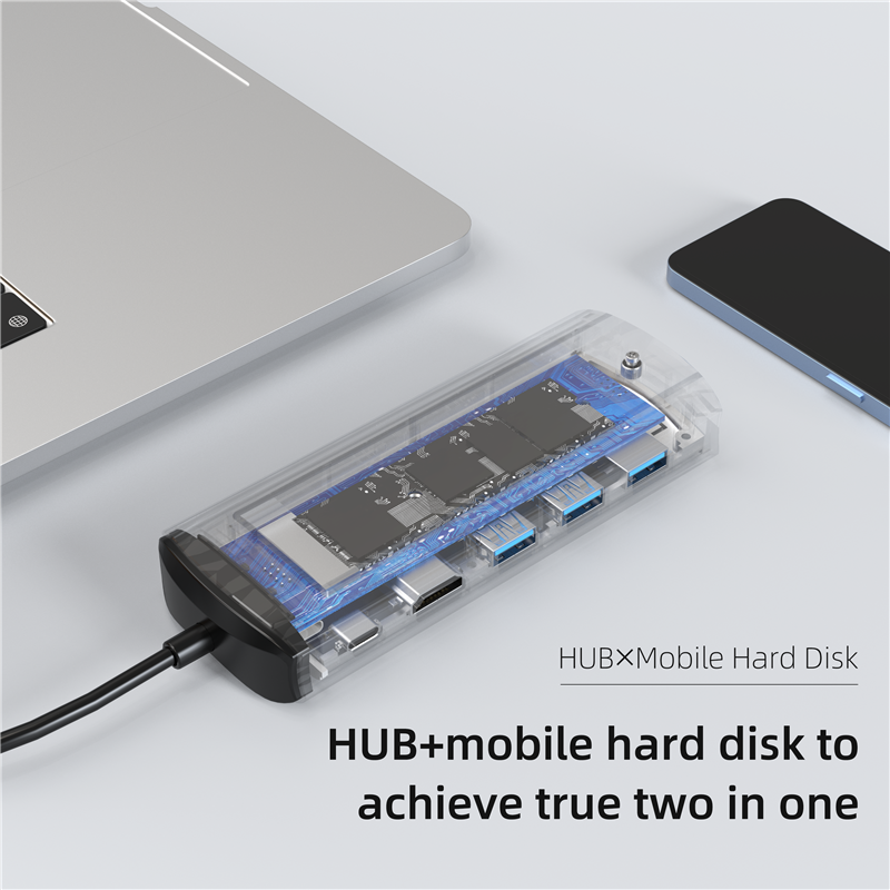 6-in-1 USB Hub With Disk Storage Function USB Type-C to 4K 60Hz HDMI-Compatible Laptop Dock Station