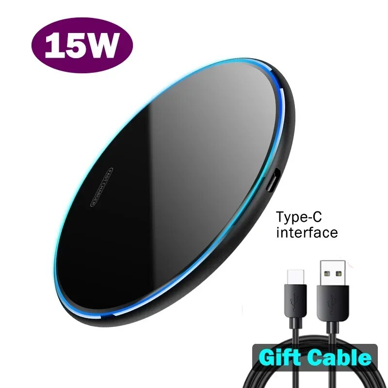15W Fast Wireless Charger for Oneplus 10 Pro/9 Pro/8 Pro Qi Phone Wireless Charging Pad Breathing Light with USB Cable.