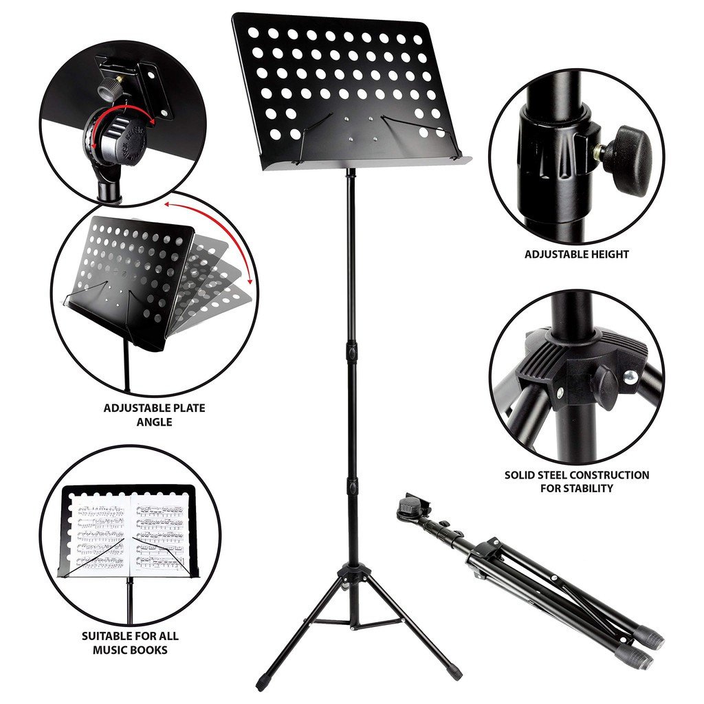 Giá để sách nhạc D1 - Chân giá đỡ bản nhạc, sách nhạc, ipad, điện thoại, menu, thực đơn nhà hàng ... - Chất liệu hợp kim chắc chắc, chiều cao thay đổi được từ 80cm đến 145cm - Tháo gỡ, gấp gọn dễ dàng - MTMax