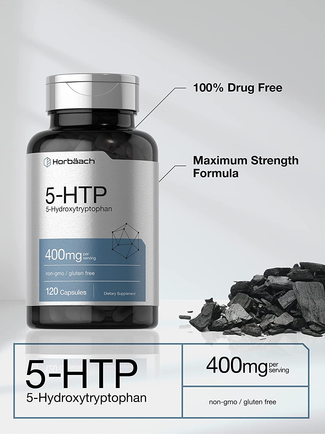 Horbaach 5-HTP 400mg 120 viên - Giúp giảm stress, điều hòa cảm xúc, suy nhược và ổn định giấc ngủ.