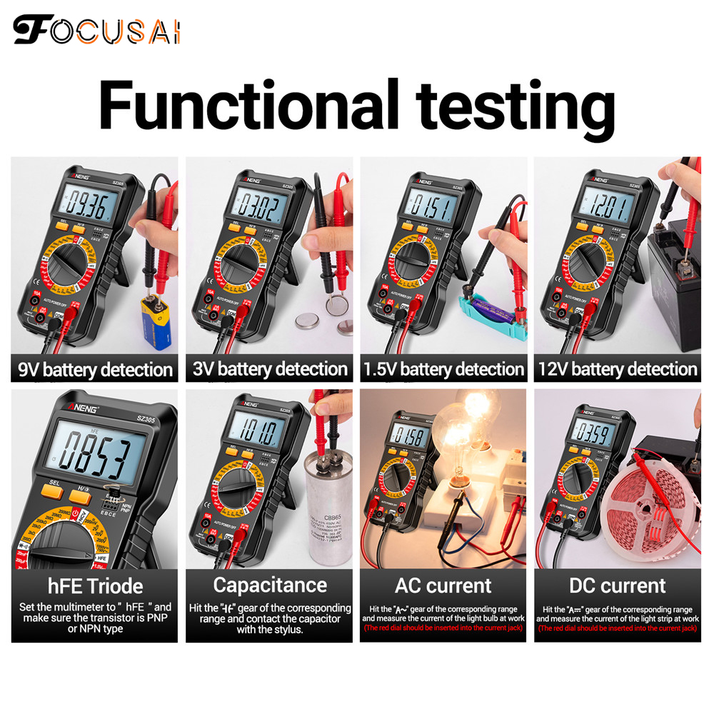 FocusAi ANENG Multimeter Volt Ohm Amp Meter Autoranging for AC/DC Current Voltage Resistance Frequency Tester