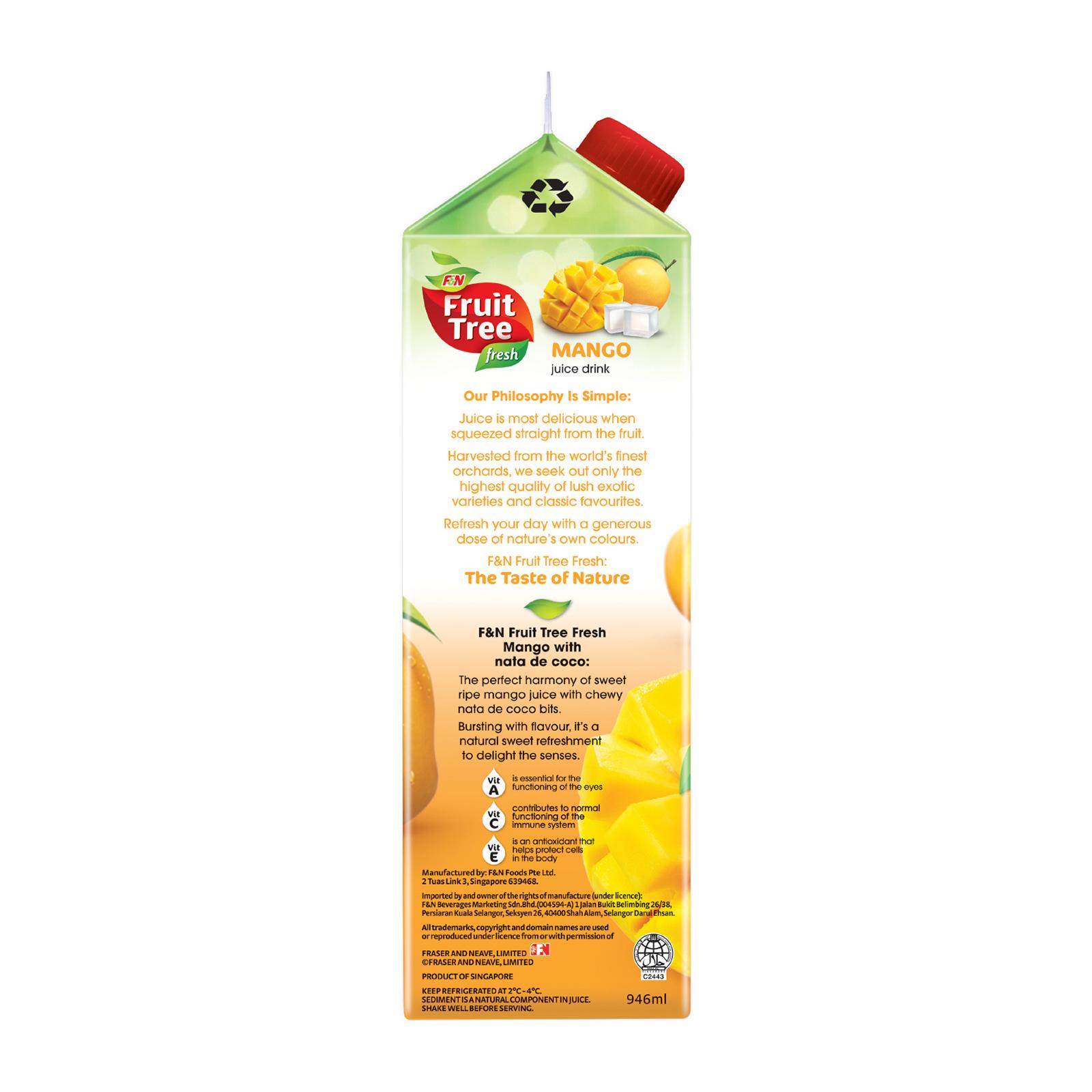 F&N Fruit Tree Fresh Mango Juice with Nata De Coco Regular 946ML