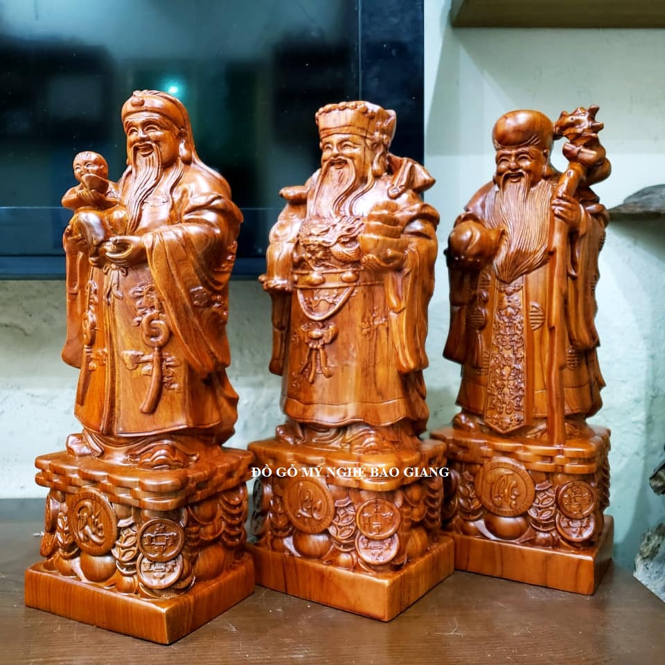 Bộ tượng tam đa gỗ hương cao 30cm
