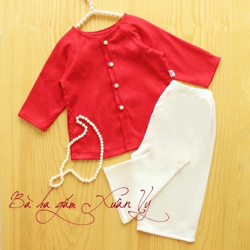 Bộ bà ba gấm dài tay quần trắng Xuân Vy cho bé gái