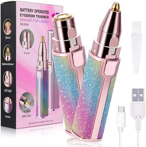 2 in 1 Eyebrow Trimmer & Face Hair Remover for Women wirh Light Rechargeable Waterproof Painless Facial Hair Removal for Lips Nose Face Body.