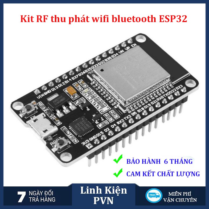 Kit thu phát wifi bluetooth ESP32 chip CP2102/CH340 - 30 Chân bảo hành 6 tháng  (kit thu phát IoT)