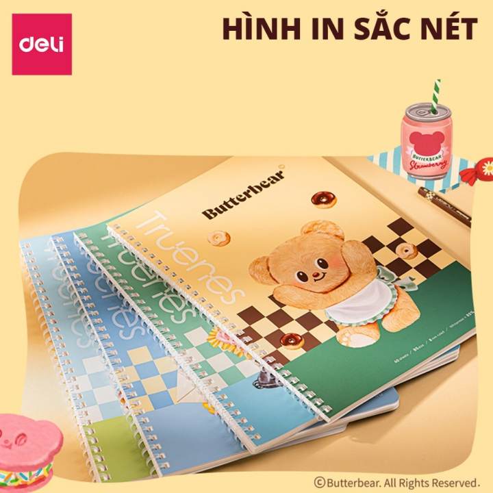 Sổ Lò Xo Deli BUTTER BEAR A5 80 Trang Giấy Kẻ Ngang Chống Lóa Deli - Sổ Tay Ghi Chép Gáy Xoắn Sổ Vở Học Sinh Takenote - Hình ảnh 8