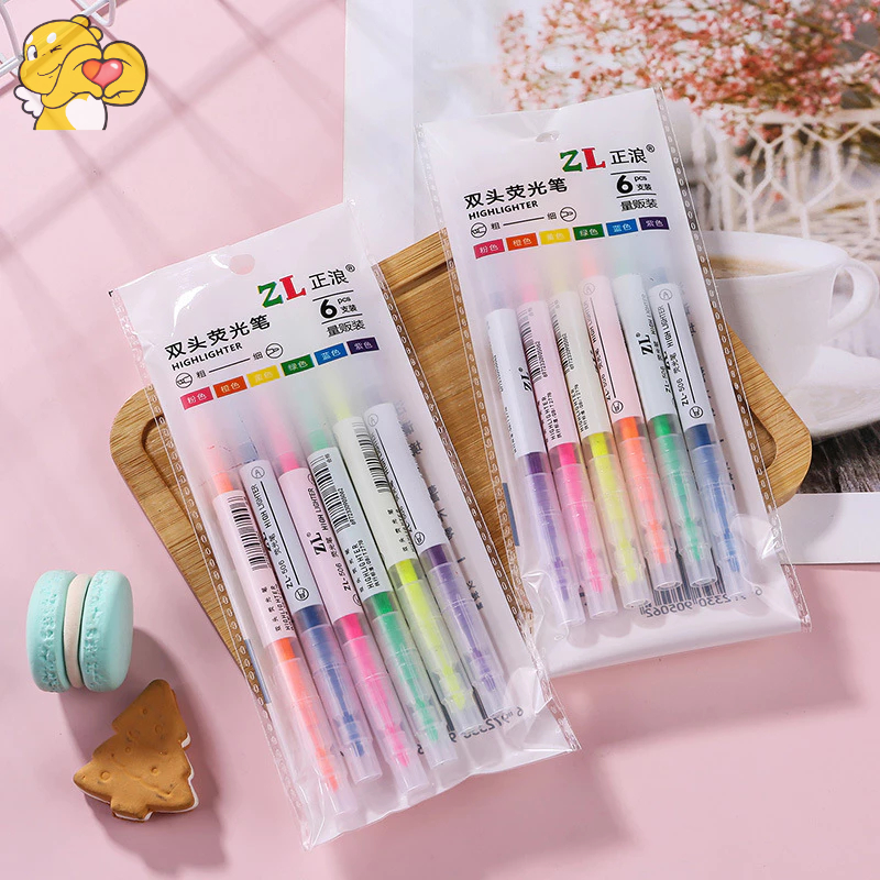 Set 6 cây bút dạ quang 2 đầu gồm 6 màu.