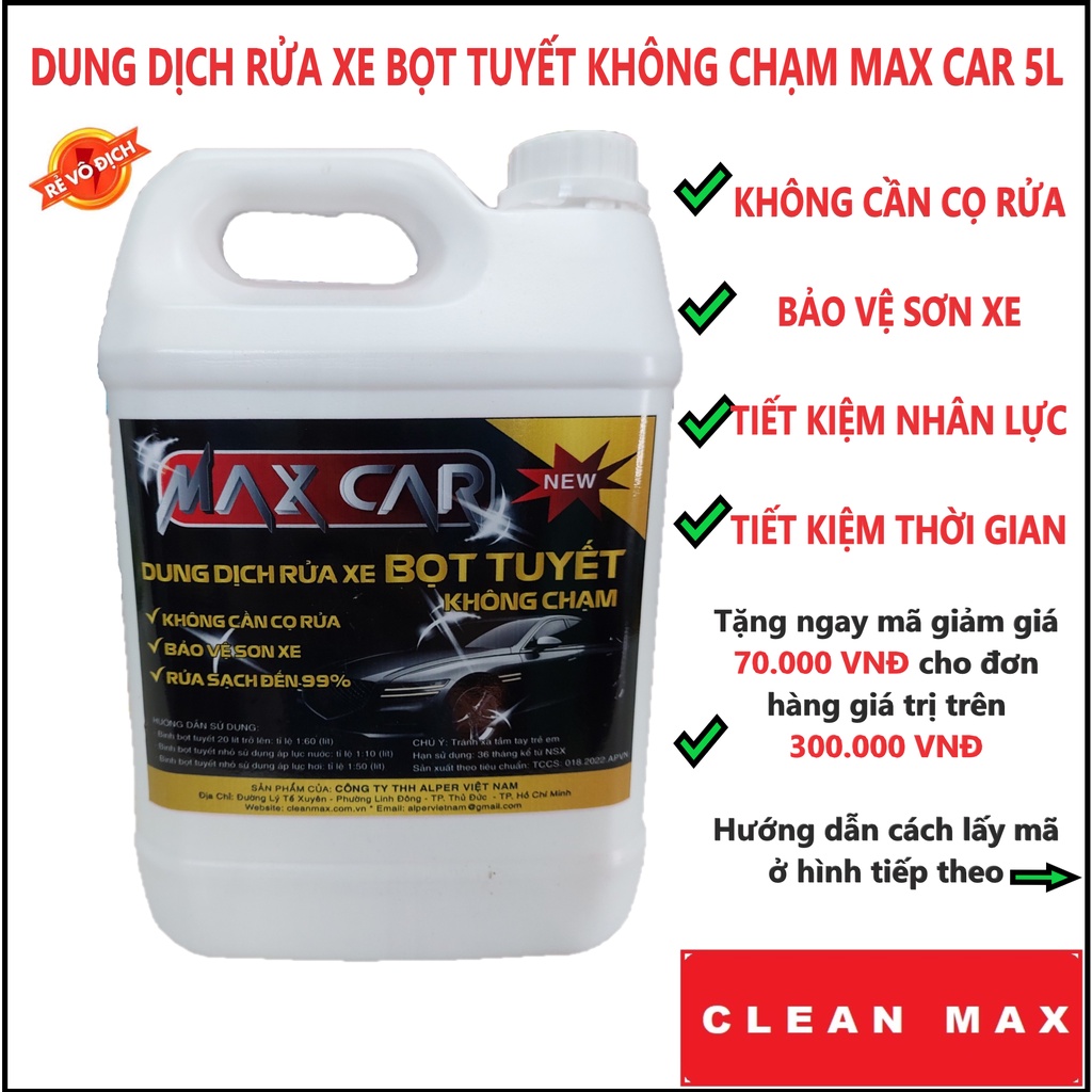 Dung dịch rửa xe không chạm MaxCar 5 Lít, WASHMAX Autocare