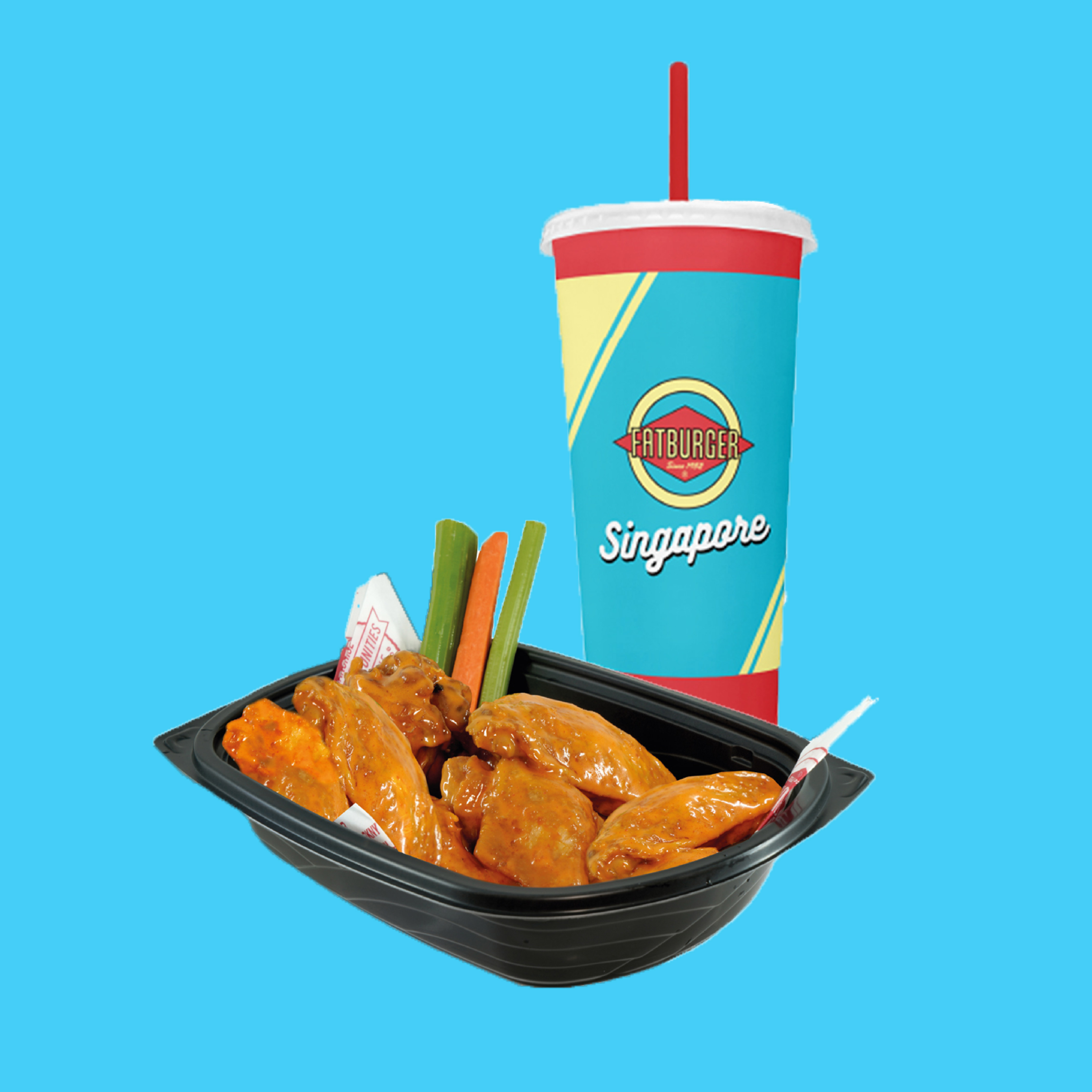 [Fatburger & Buffalo's] 12pc Buffalo's Bonein Wings + Soft Drink Set